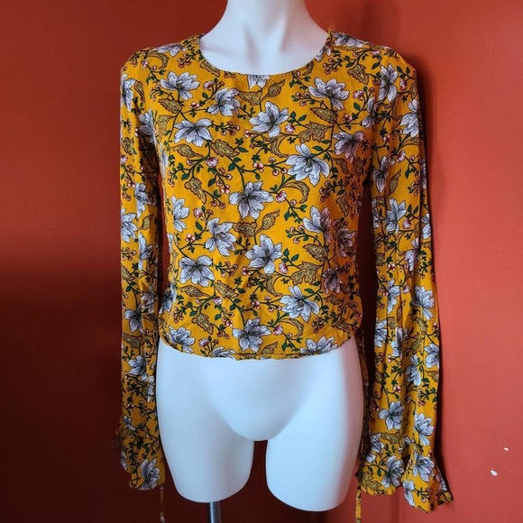 Charlotte Russe Long Sleeve Mustard Floral Top - Picture 1 of 6
